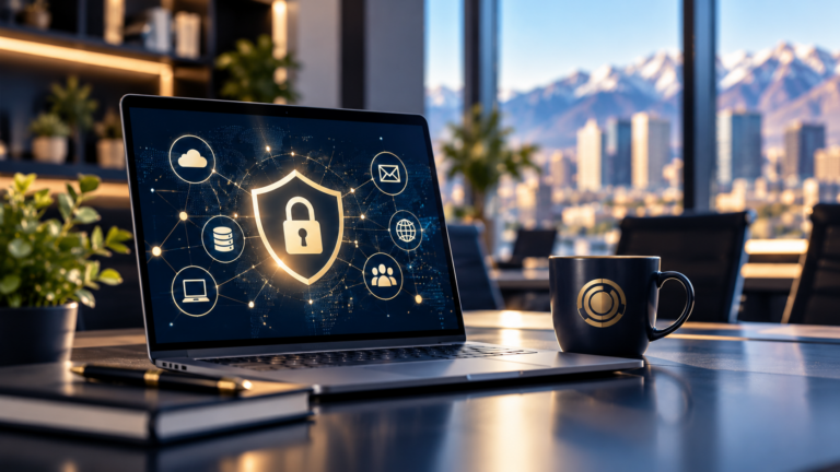 Cybersecurity Laptop in a Modern Office